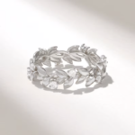 Natural Diamond Pave Leaf Ring | Solid Gold Vine Eternity Wedding Band | Dainty Ring - 图片 6