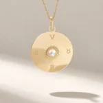 18k Gold Natural Diamond Sun Pendant Necklace, Double-Sided Bezel Design - 图片 4