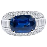 18K Solid Gold Lab Grown Royal Blue Sapphire and Diamond Solitaire Ring