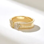 14k Gold Natural Diamond Open Wedding Band: Textured Anniversary Cuff Ring, 5MM Wide - Image 4