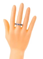 14K Solid Gold 3.39 Carat Sapphire and Diamond Cluster Eternity Band Ring - 图片 4