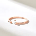 Baguette Natural Diamond Open Wedding Band | 14k Solid Gold Gap Stacking Ring For Women - 图片 4