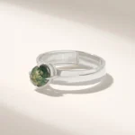 18K Solid Gold Moss Agate Solitaire Ring - Image 6