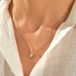 14k Solid Gold Natural Diamond North Star Necklace | Unique Celestial Pendant Necklace - Image 3