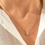 14k Solid Gold Natural Diamond North Star Necklace | Unique Celestial Pendant Necklace
