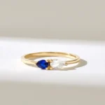 18K Solid Gold Natural Diamond Sapphire Toi et Moi Ring - Image 2