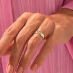 14k Gold Natural Diamond Constellation Ring, Minimalist Dome Celestial Design - Image 2